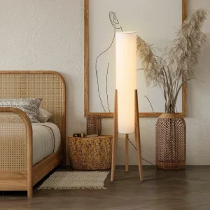 Lampadaire Rétro Japonais en Bois Massif